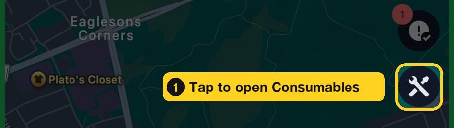 The map with the Consumables button highlighted