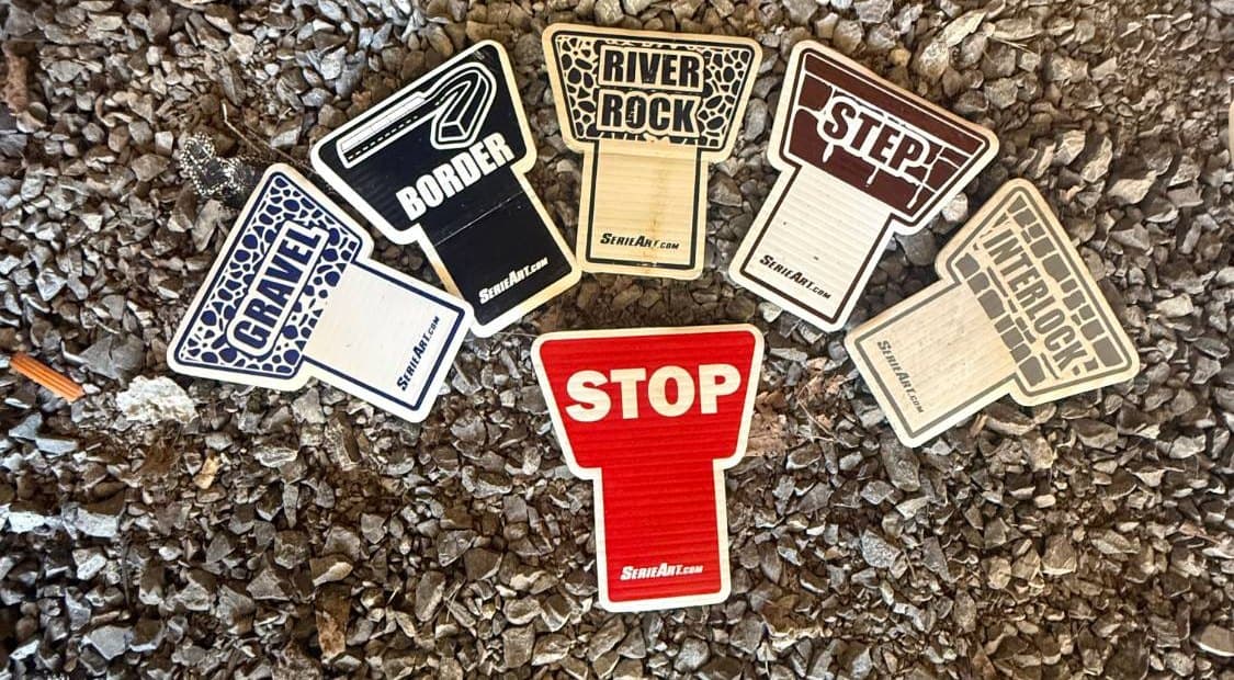 The six picket inserts: Gravel, Border, River Rock, Step, Interlock, Stop